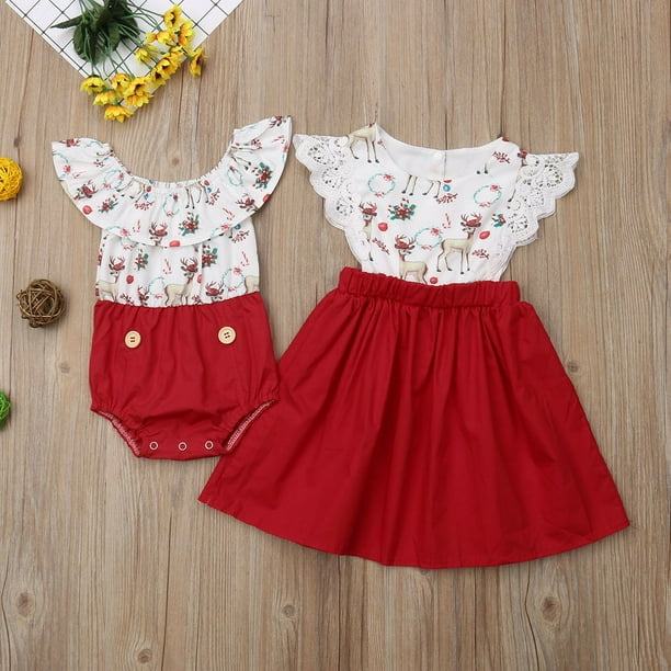 Infant Toddler Baby Girls Floral Romper Dress Lace Ruffle Sleeveless Sister Xmas Clothing Infant Toddler Baby Girls Floral Romper Dress Lace Ruffle Sleeveless Sister Xmas Clothing